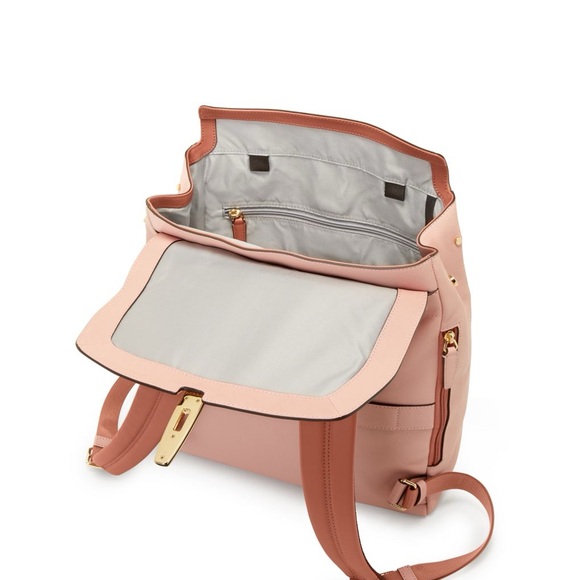 NWOT TUMI Pink and Brown Leather Backpack with Gold Clasp - Picture 3 of 12